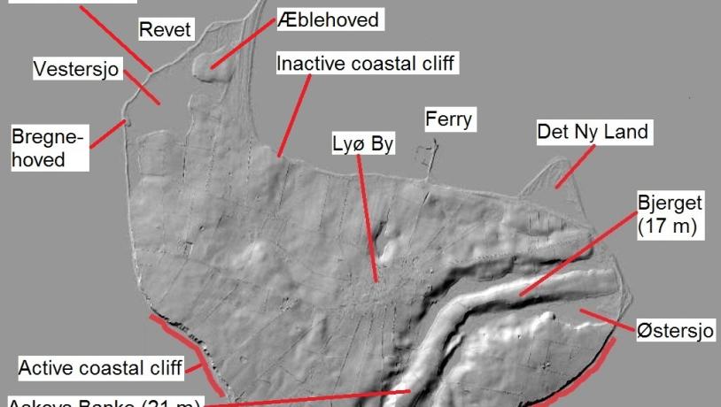 Skyggekort med stednavne, Lyø. Geopark Det Sydfynske Øhav