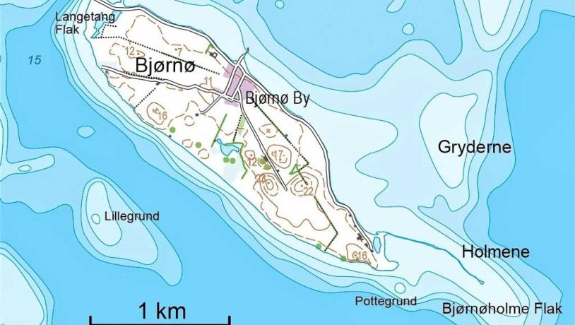 Kort over Bjørnø. Geopark Det Sydfynske Øhav