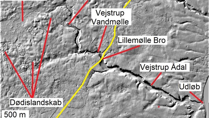 Skyggekort over Vejstrup Ådal. Geopark Det Sydfynske Øhav.